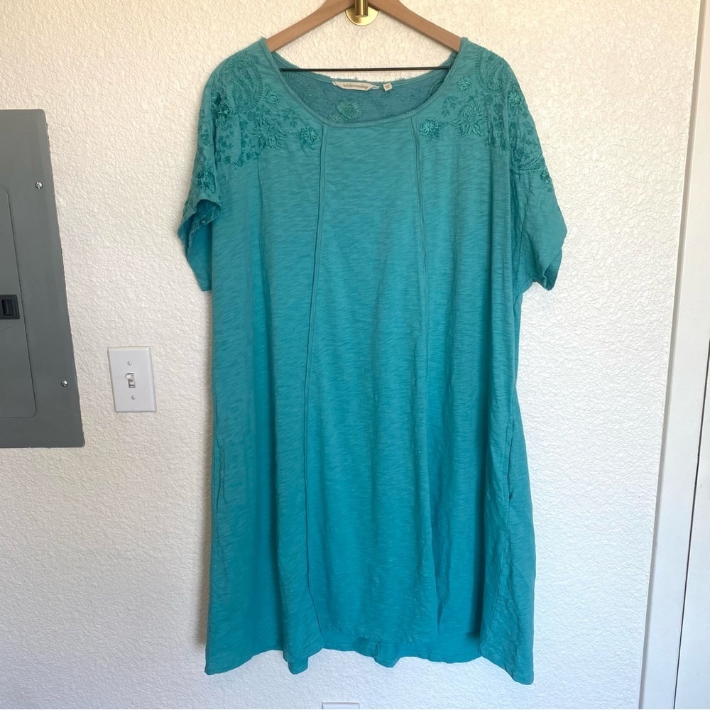Soft Surroundings, Turquoise Embroidered Cottom Dress Plus Boho Coastal/3X